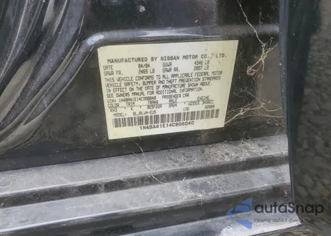 2004 Nissan Maxima Se z USA, uszkodzony, nr VIN 1N4BA41E14C908040